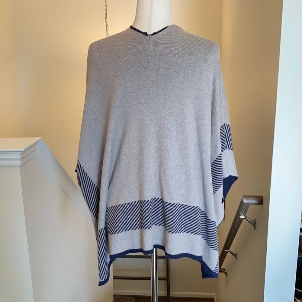 CABI Reversible Poncho Shawl Navy & Gray Sz M/L #3163 EUC